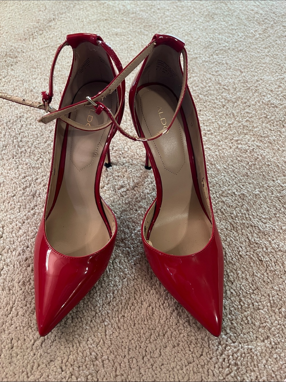 ALDO Red Patent Pointed-Toe Ankle-Strap Pumps